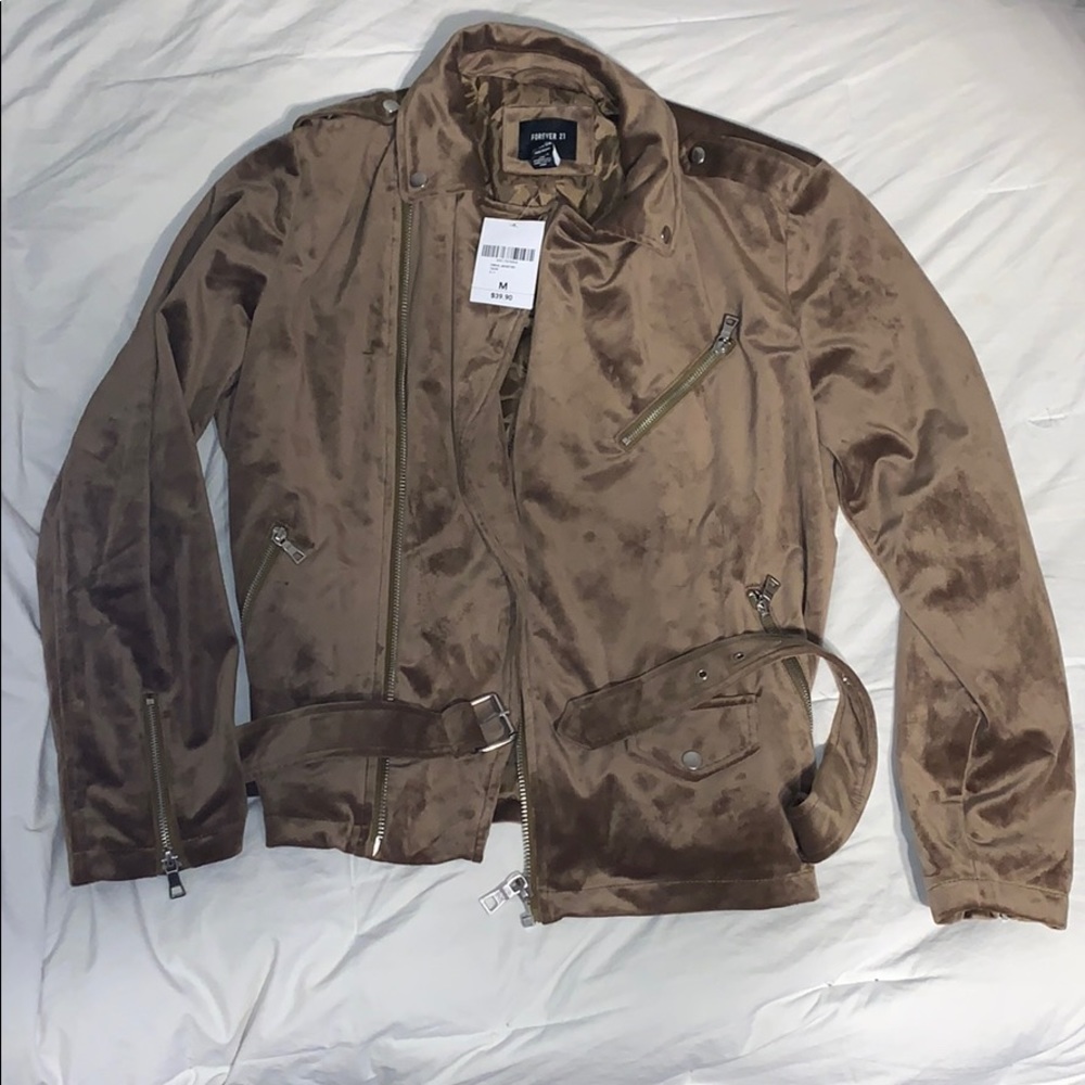 Forever 21 Faux Suede Taupe Moto Jacket